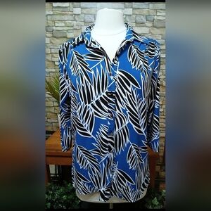Notations Tropical Leaf Print Women's Business Casual‎ Blouse Large